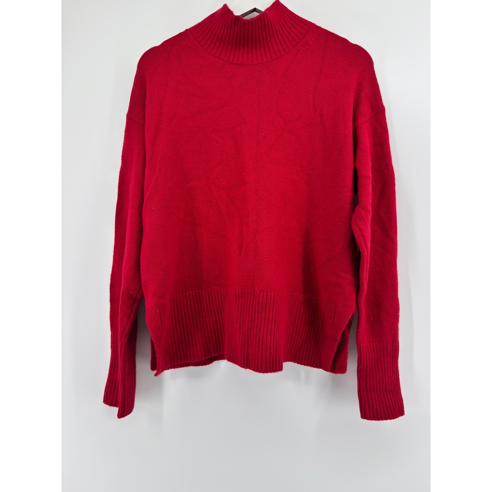 Banana Republic Womens Red Mock Neck Drop Shoulder Ribbed Knit Sweater Size M